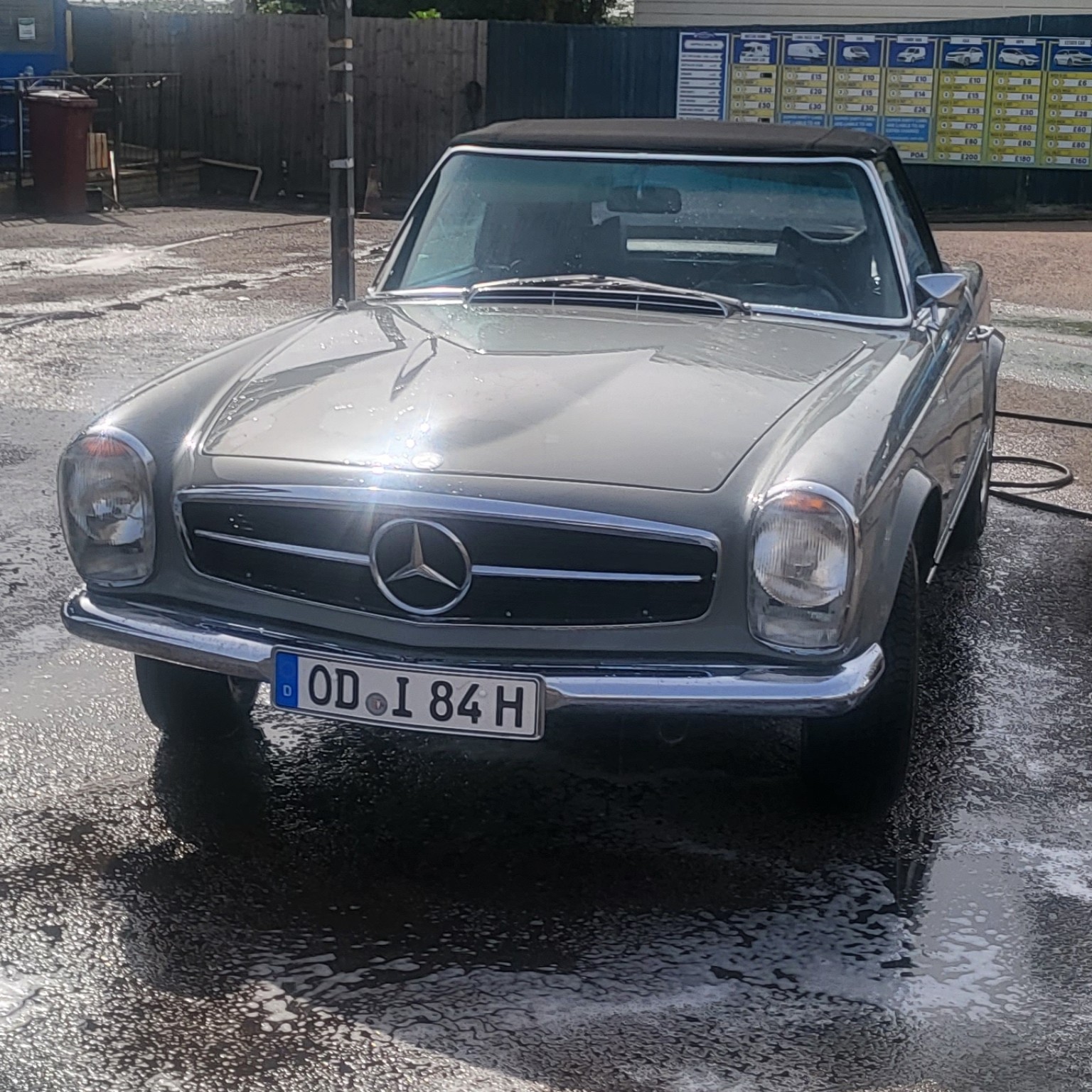 Classic silver Mercedes convertible at Beach Green